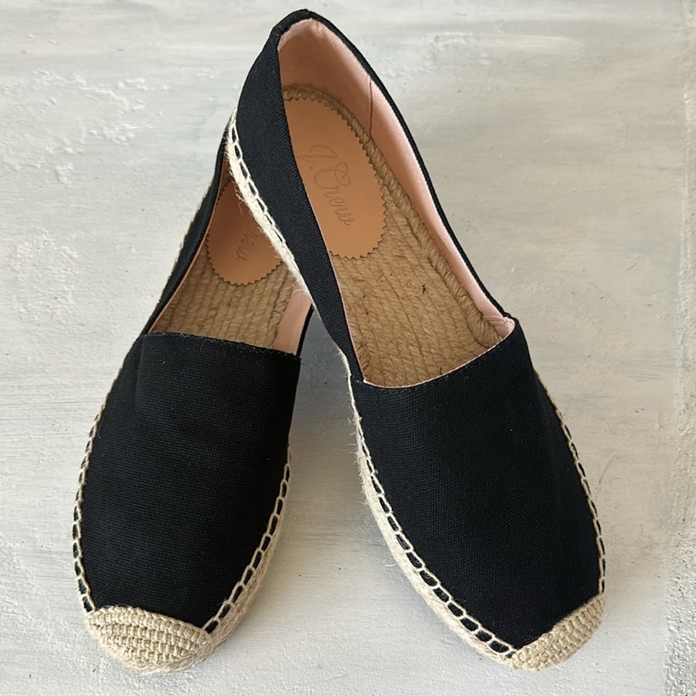 J. Crew SU22 Canvas Espadrille Flat Shoes Sz 10 Black Jute Soles Classic Slip On - Picture 5 of 16